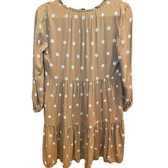 Madewell Women Small Tie-Neck Tiered Mini Dress in Bloom Dot Brown & White Flowy - Picture 17 of 17